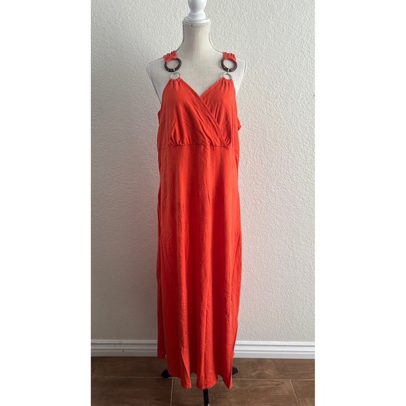 Avenue Dresses & Skirts - Avenue Maxi Dress 22/24 Orange Sleeveless Ring Detail V-Neck Surplice